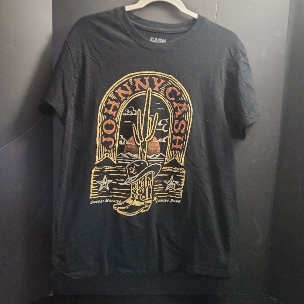Cash Johnny Cash T-Shirt LG‎ Black Short Sleeve Graphic Cotton Music Band Tee